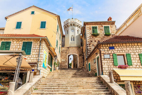 The clock-tower and the gate to the Old town of Herceg Novi, Montenegro